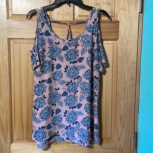 Kut from the Kloth shoulder-less blouse with open back. Red and blue. Medium.